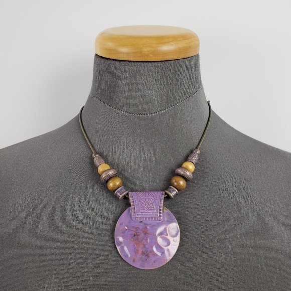 Boho Purple Beaded Pendant Necklace - Picture 1 of 9